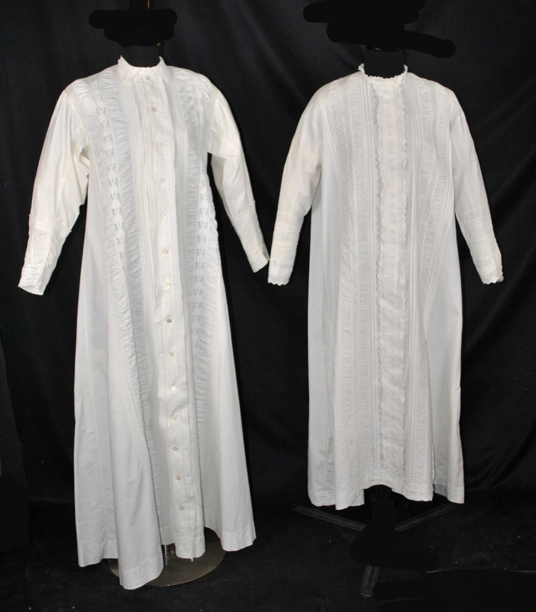 ANTIQUE FANCY COTTON NIGHTGOWN DRESSING GOWN ROBES 1850 1880s