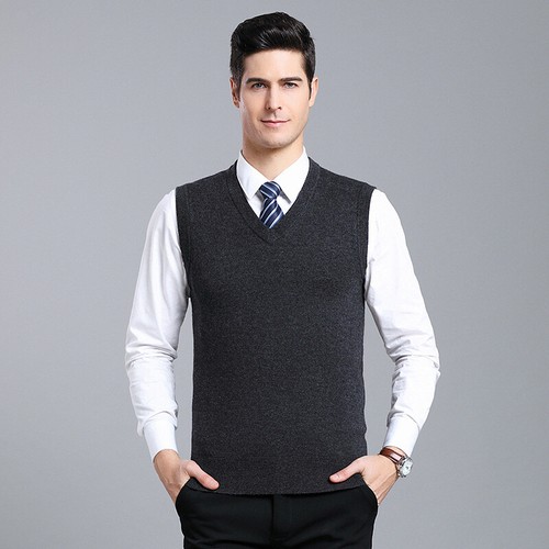Mens V-neck Vest Sweater Slim Knitted 