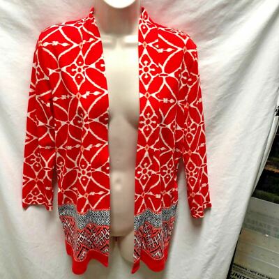 Rafaella Womens Sz S Cardigan Jacket Red White Black 100% Cotton