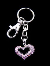 CRYSTAL 3D HEART KEY CHAIN RING HOLDER 5 COLORS SILVER TONE
