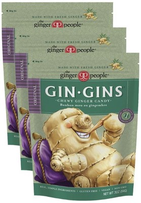 GIN GINS Original Ginger Candy by The People   Pack of 3, Brown 