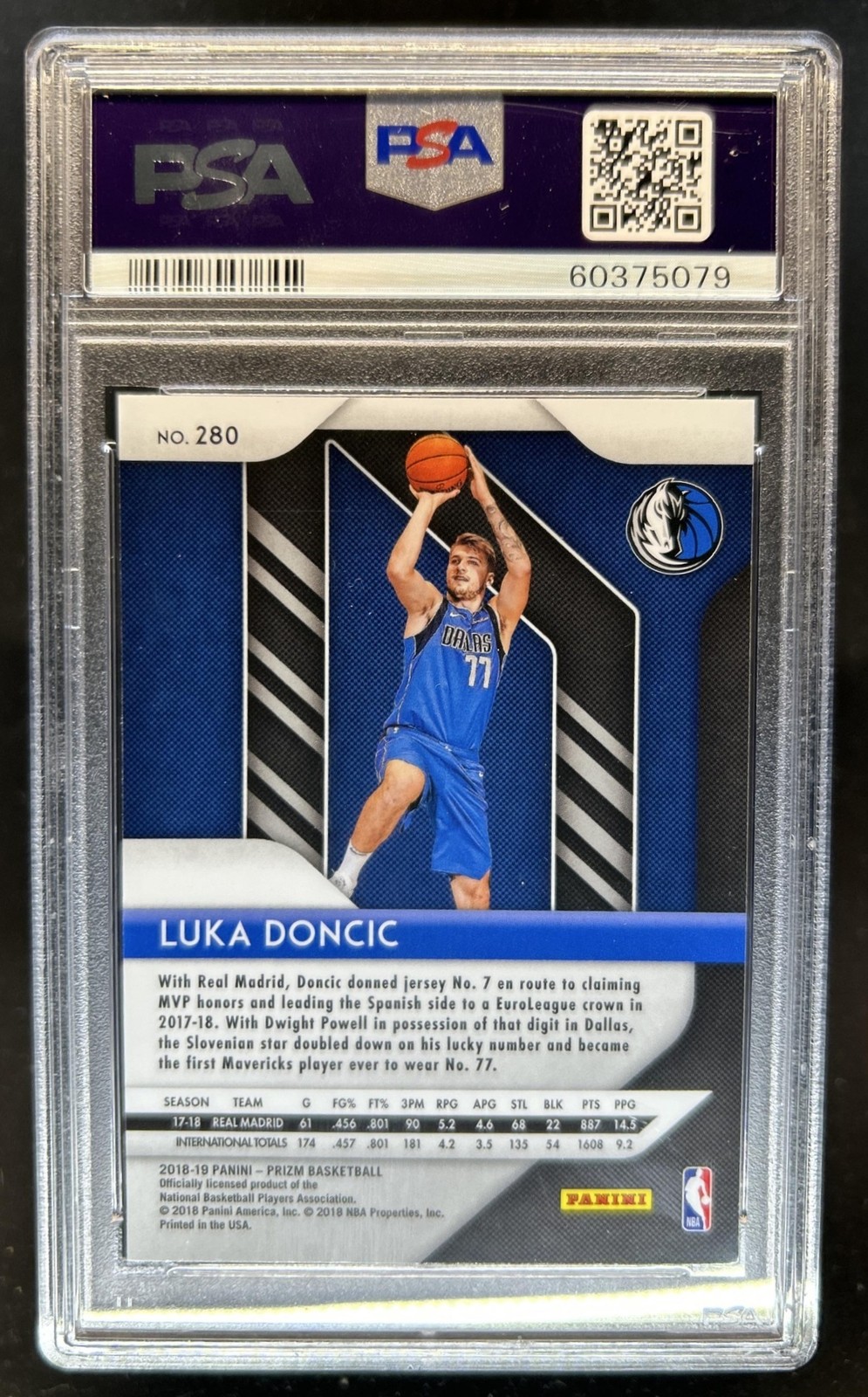 2018-19 Panini Prizm Luka Doncic RC Rookie #280 Mavericks PSA 9 view 2