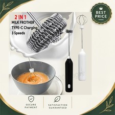 Electric Milk Frother USB Rechargeable Handheld 3-Speed Whisk Egg Beater Mini