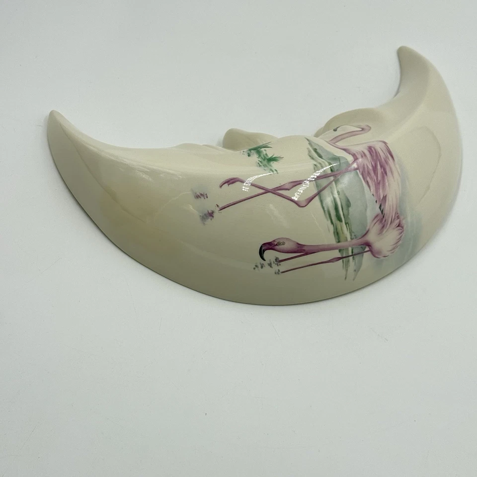 Luna creciente blanca con cara decoración de pared pintada a mano flamencos rosas Foto 2 de 4