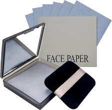 Blotting Paper for Oily Skin, with Mirror & Puff - Absorbs Oil, Bamboo Charcoal