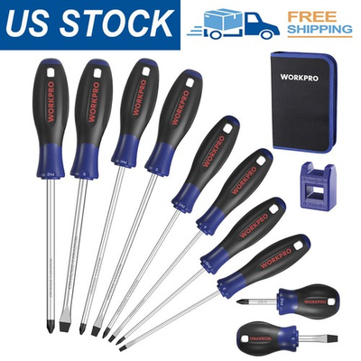 #ad WORKPRO 10 Piece Magnetic Screwdriver Set Phillips Slotted Flat Head Screwdriver $19.99