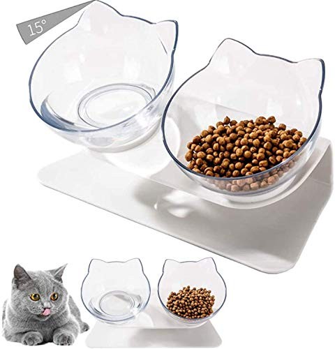 Gamelle pour chat orthopédique double bol incliné 15° avec socle amovible
