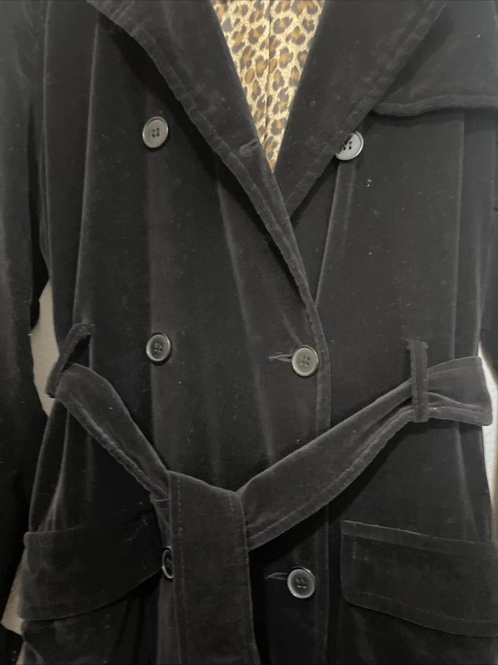 Trench coat de veludo Newport News peito duplo comprimento total tamanho 6 vintage deslumbrante - Imagem 2 de 4