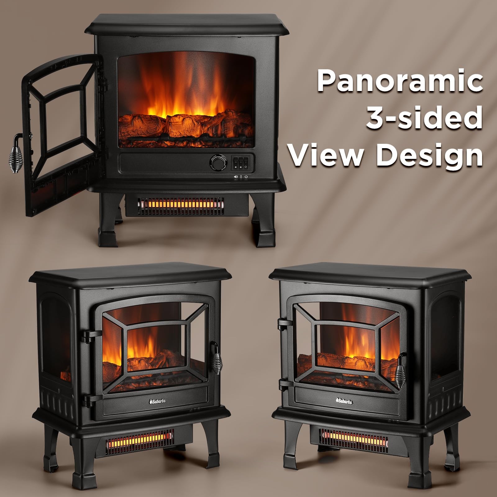 TURBRO Suburbs 20 in. Electric Fireplace Infrared Heater with Crackling Sound...