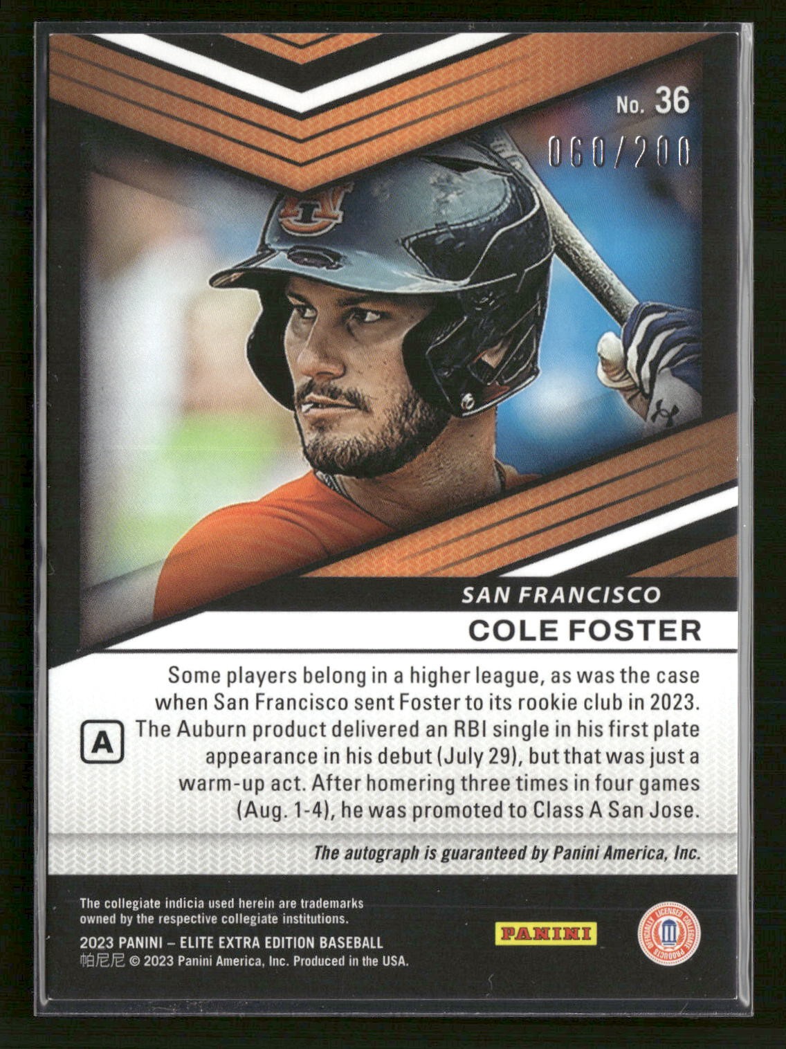 2023 Panini Elite Extra Edition - Cole Foster #36 Signatures (AU, RC ...