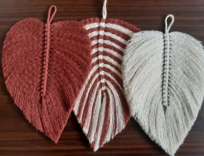 Makramee Federn Wandbehang Wohndeko Baumwollkordel rot/natur 27×16 cm 3 Sets