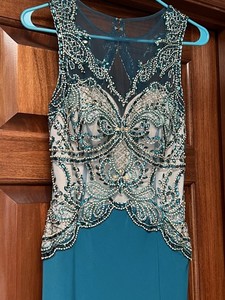 Runway Couture Teal Beaded Formal Cocktail Dress Sleeveless Dress SZ 10