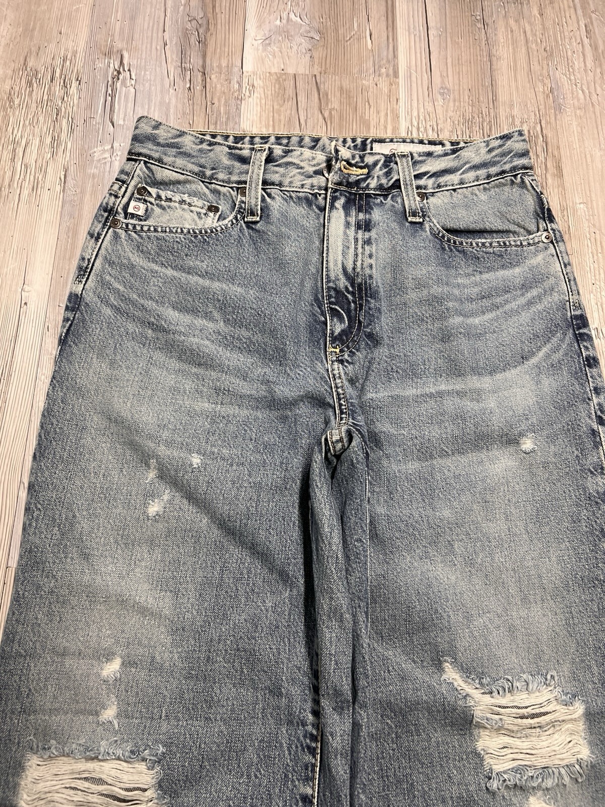 AG Adriano Goldschmied Thomas High Rise Straight Jeans Cuffed Distressed Sz 27R thumbnail 6