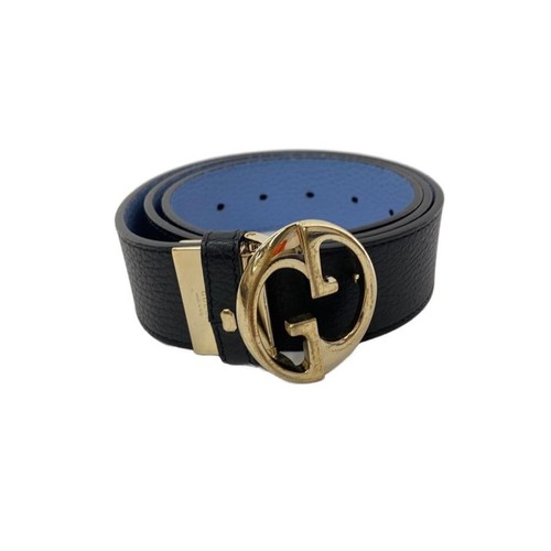 GUCCI men's leather belt, black and blue, solid color, 450,000 yen, gold hardwar