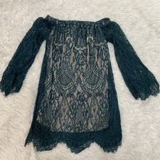 love fire dark green boho lace mini dress small