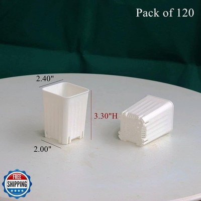 BangQiao 120 Pack 2.40 Inch Small White Plastic Square Nursery and Seedling P...