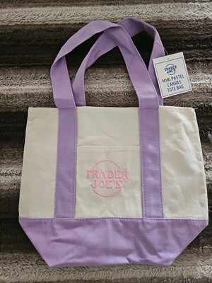 Original Trader Joe's NEW   Embroidered purple PASTEL MINI CANVAS  TOTE BAG  