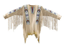 Men Traditional Wear Western Style Suede Leather Warrior Shirt Fringes  Beaded