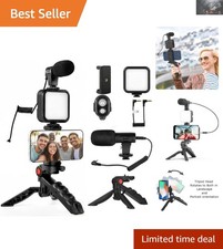 Ultimate 6-Piece Vlogging Kit: LED Light, Tripod  Microphone for YouTube