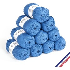 10 pelotes de laine - Royal - 100% coton bio - 3mm - Tricot et crochet - Bergère