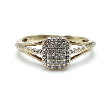 10K Gold Split Shank Rectangular Diamond Cluster Ring Size 7, 1.8 Grams