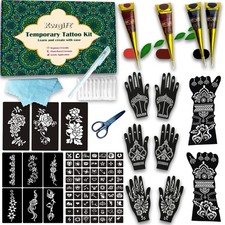 80 PCS Temporary Tattoo Kit with Large Arm  Hand Stencils - 4 Tattoo Cones ...