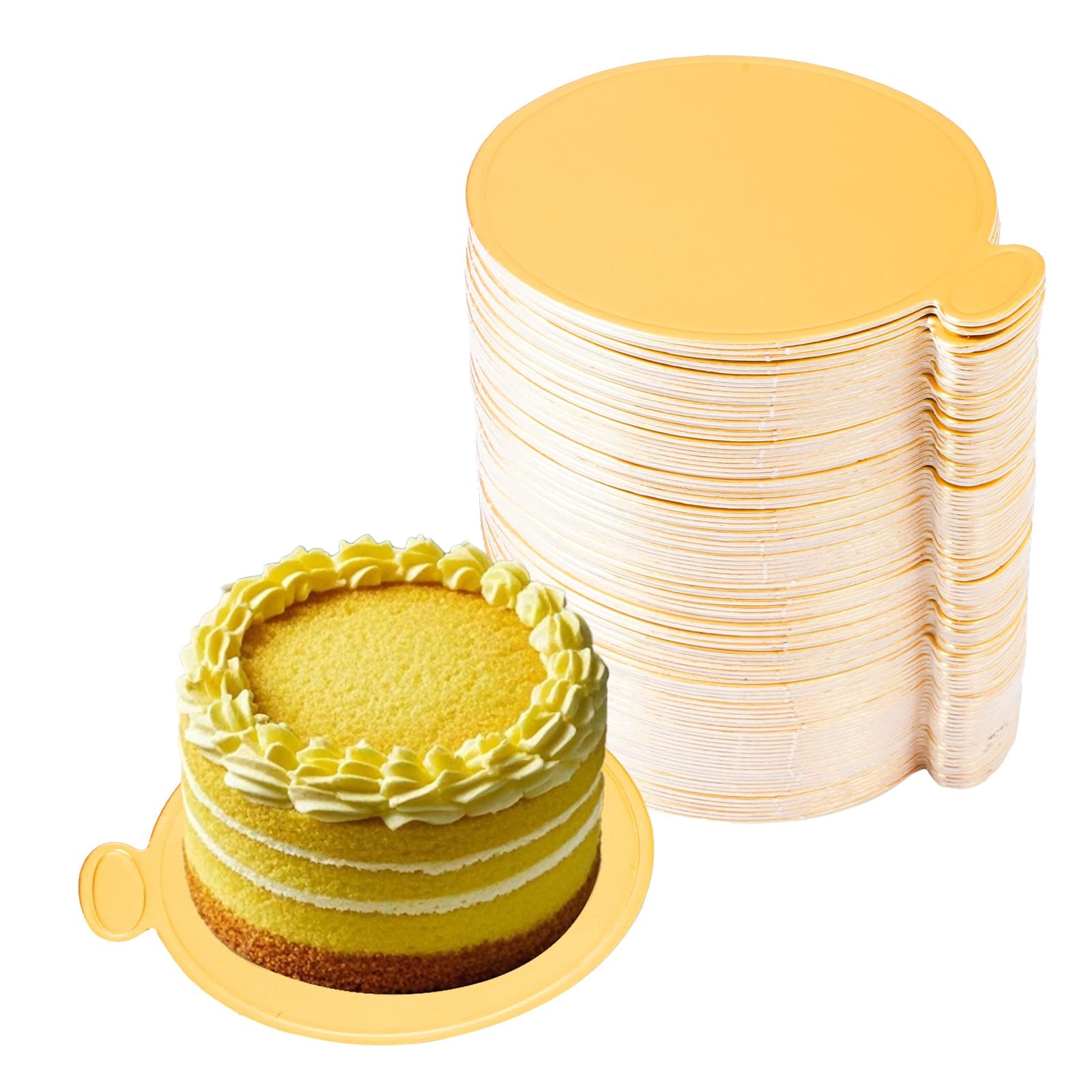 100pcs Mini Cake Boards 3.5 inch Round Gold Base Paper Round,