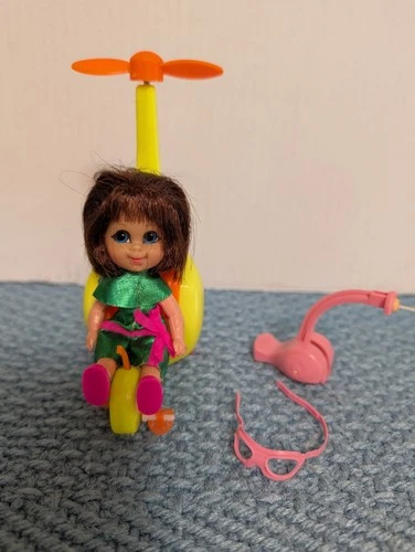 Vintage 1960s Mattel Harriet Helididdle Doll Goggles Shoes Helicopter Skediddler