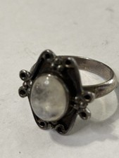 Sterling Silver 925 Moonstone Ring Oval Cabochon Blue Sheen Vintage Size 8 Appx