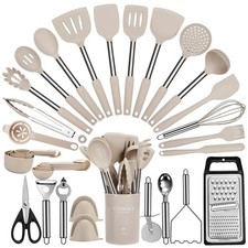 35Pcs Khaki Silicone Kitchen Utensils Set Heat Resistant BPA Free