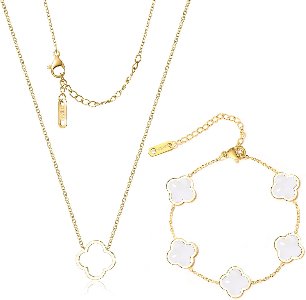 Clover Charm Necklace and Bracelet Set for Women Lucky Li Style