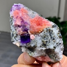 137G Natural rhodochrosite with purple fluorite crystal mineral specimen healing