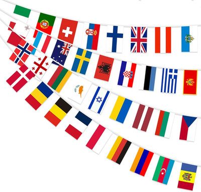 Eurovision Flaggen Wimpelkette 35 Länder Stoff Deko für Party Garten Bunting