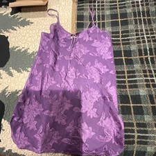 Secret Treasures Purple Satin Floral V-Neck Chemise Nightgown Sz 12 Lightweight