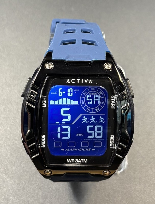 Activa X Invicta Digital Men's Watch 46mm, Black Dial, Blue Band ACW8130-005