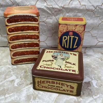 Nabisco Ritz Fig Newtons Hershey's Lot of 3 Vintage Tin Boxes 1990 s