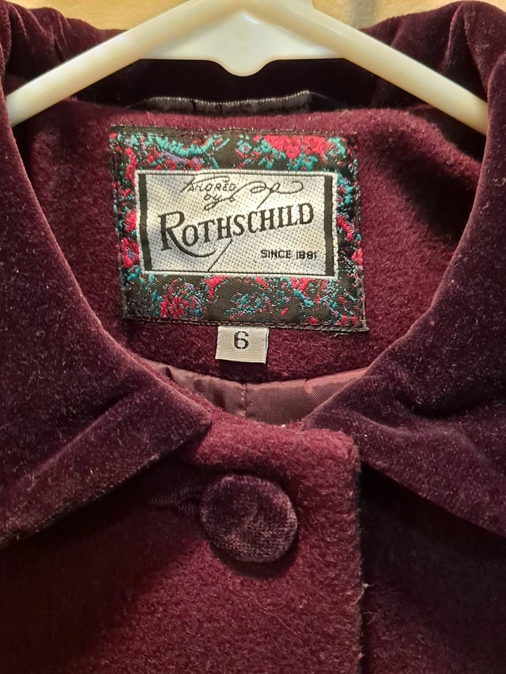 Rothschild Coat Girls 6 Burgundy Wool Lined Long Victorian Princess Velvet Bows - Image 2 of 4