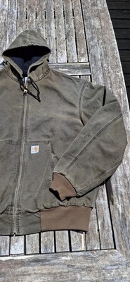 Vintage 90s Carhartt JR104 Forest Green Hooded Thermal Canvas