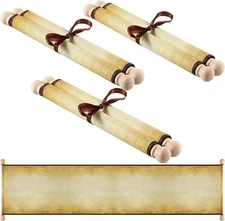 Makevivi 3 PCS Blank Scroll Paper with Wood Rods, for 3 PCS, Brown and Beige 