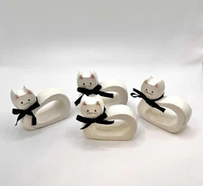 Vintage Set of 4 Cat Design Ceramic Napkin Ring Holders Made by Lego Japan