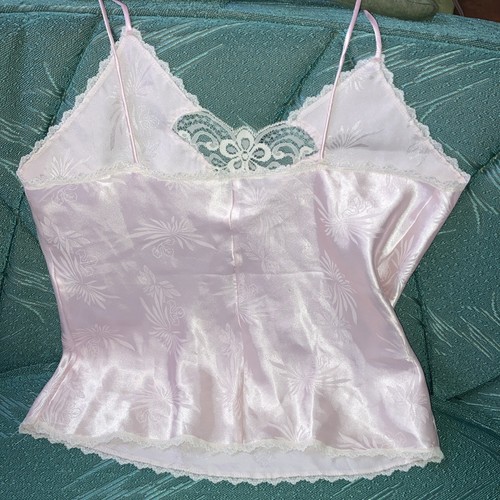 Vintage Deena rosa Trägertop weiß Spitzenbesatz bestickt Blumen Größe 34 Medium - Bild 3 von 8