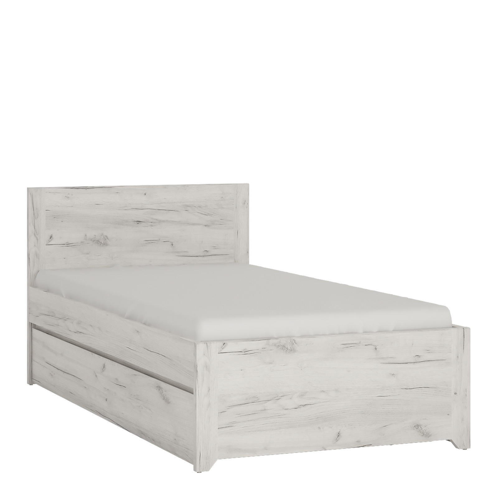 Single Bed with Underbed Drawer White Craft Oak Frame Storage Kids Bedroom
