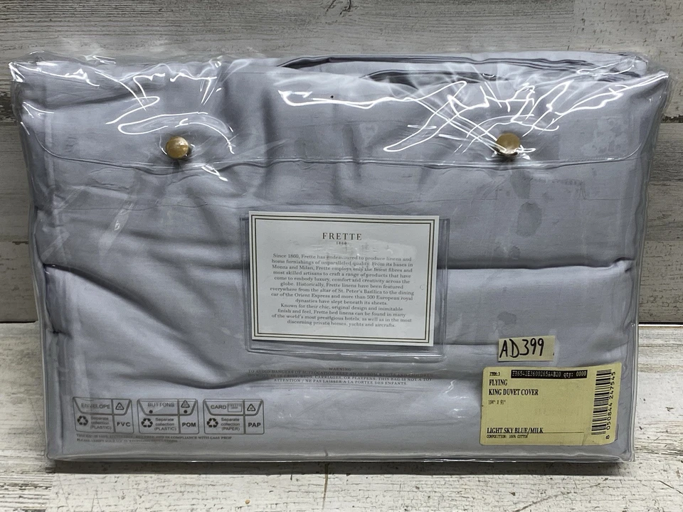 Frette Flying King Duvet Cover White / Light Sky Blue Color New - Image 3 of 4