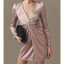 NWT BHLDN Sabrina Satin Stretch Dress In Taupe Size Large
