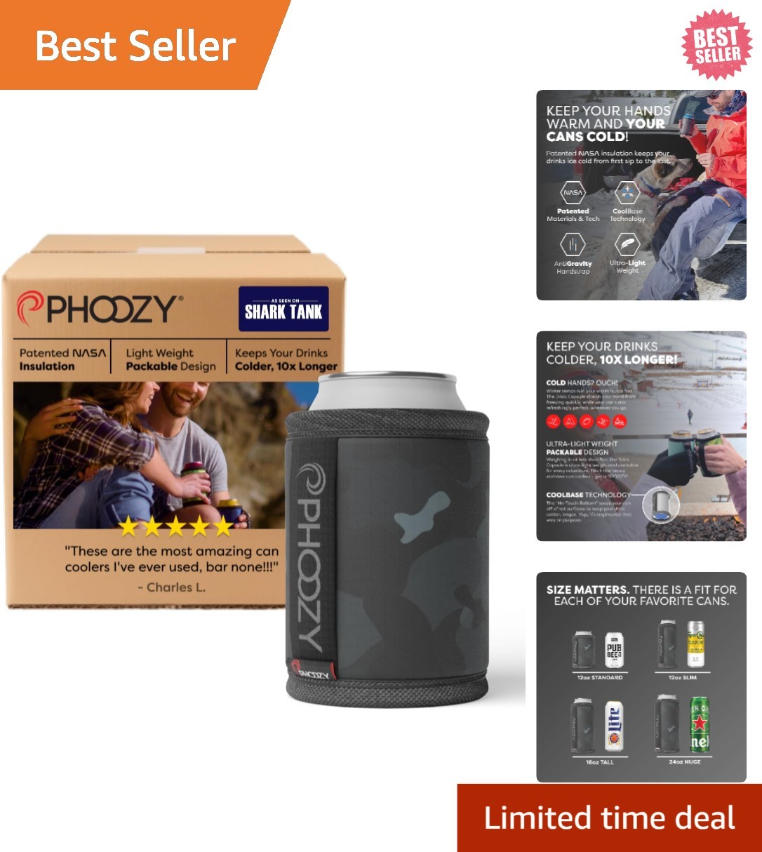 Ultra-Lightweight Can Cooler - Keeps 12oz Drinks Cold 10x Longer - Black Camo