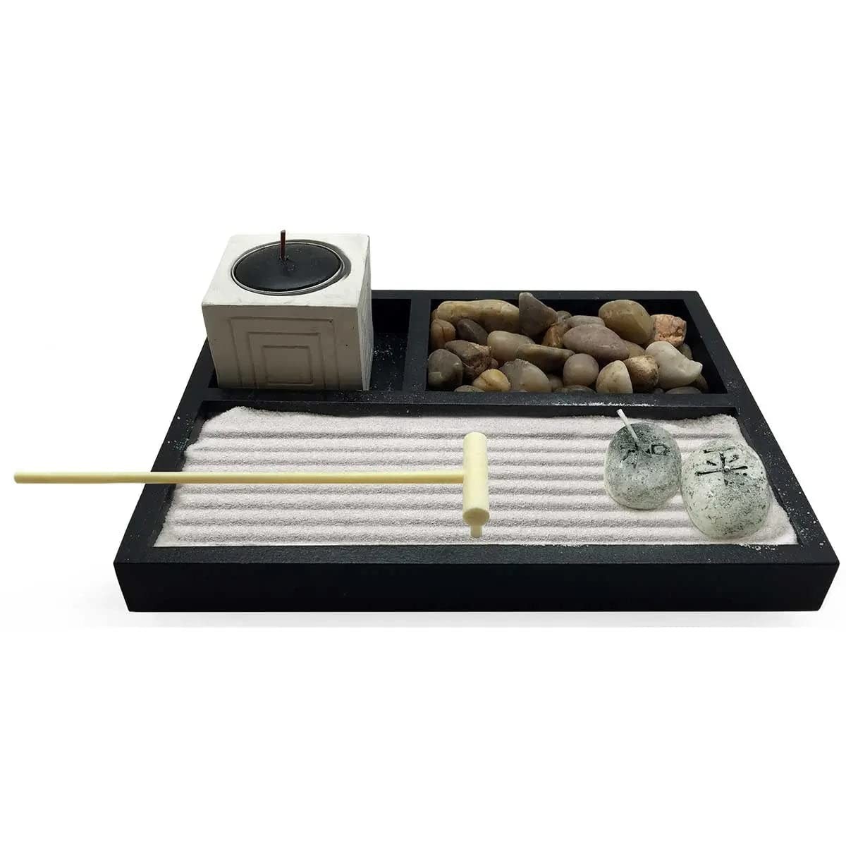 Deluxe Tabletop Zen Garden Kit with Rocks Candles Sand Rake 