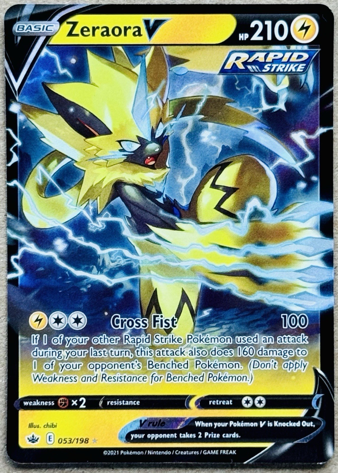POKÉMON TCG CHILLING REIGN ZERAORA V RARE HOLO 053/198 NM