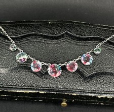 Vintage Art déco Halskette Gablonz Böhmen Silber Rheinkiesel Glas Anfang 20. Jhs