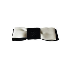 Chanel CC Silk Interlocking Bow Hair Barrette White