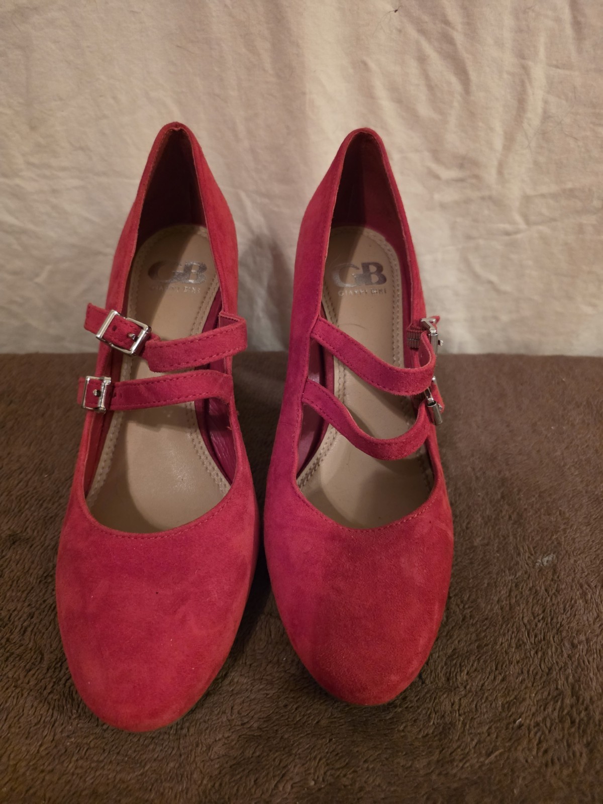 Gianna Bini Red Suede Mary Jane Heels Double Strap Women’s Pumps Size 8M